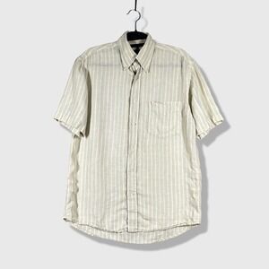 McNeal Button Down Shirt Mens S Tan White Striped Pure Linen Summer Coastal